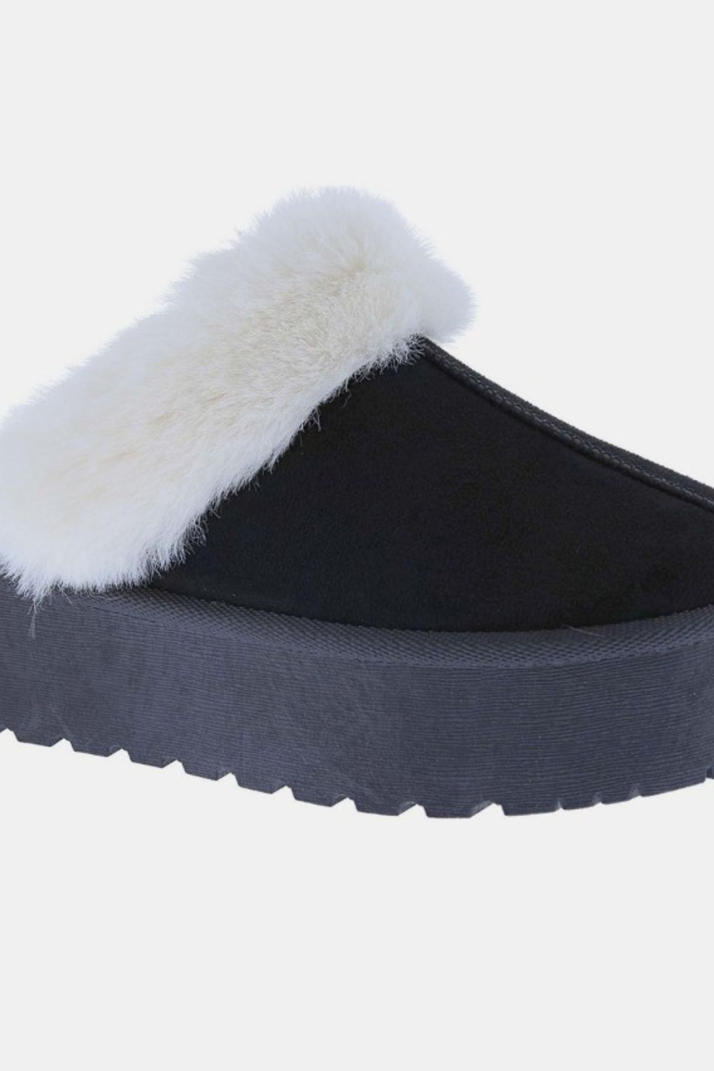 Thick Bottom Fur Trim Snow Slippers in Black