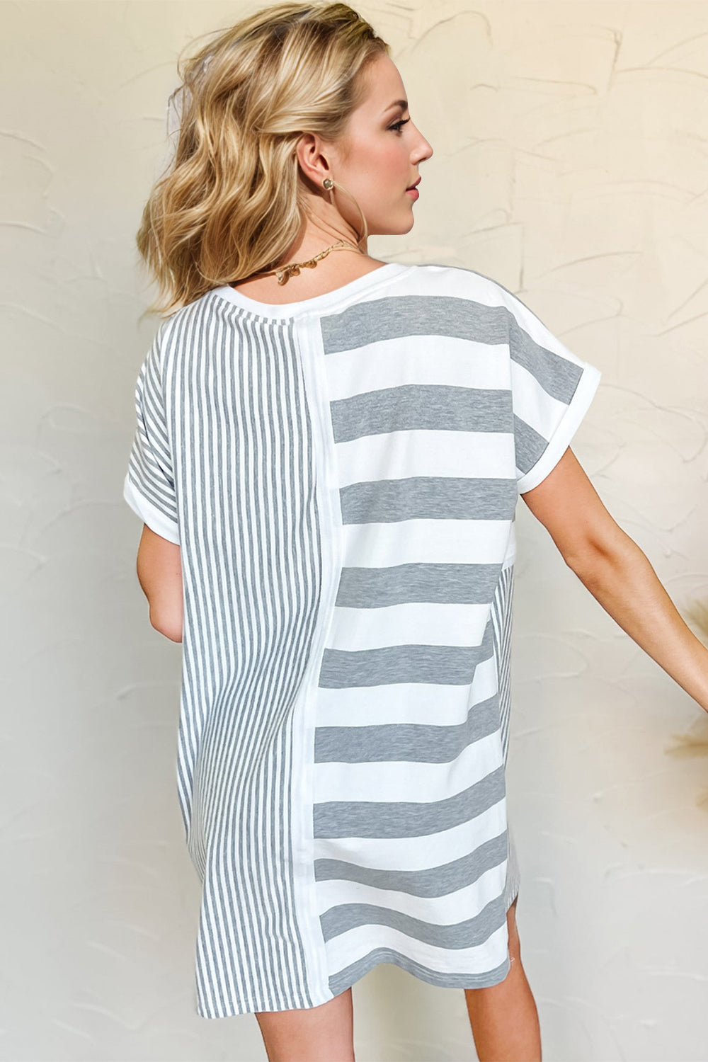 Striped Round Neck Short Sleeve Mini Tee Dress