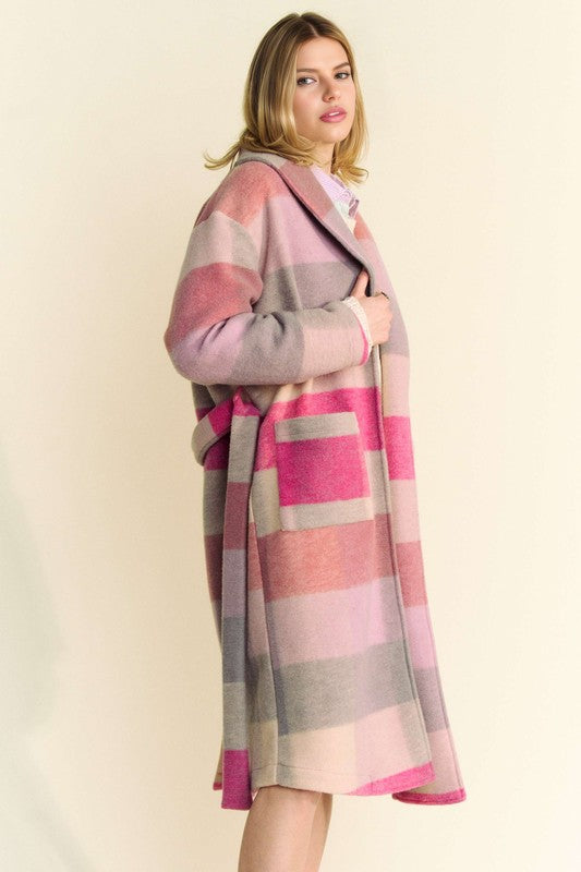 Tied Color Block Collared Neck Coat