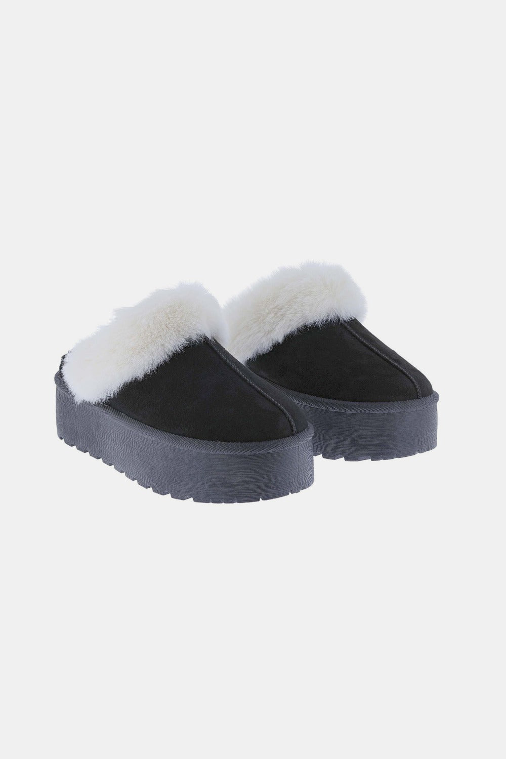 Thick Bottom Fur Trim Snow Slippers in Black