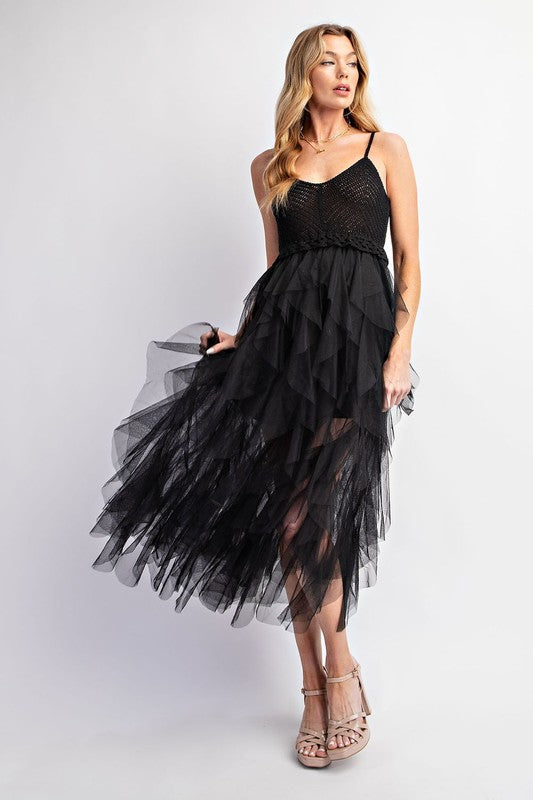 Lovely Tulle Midi Crochet Dress