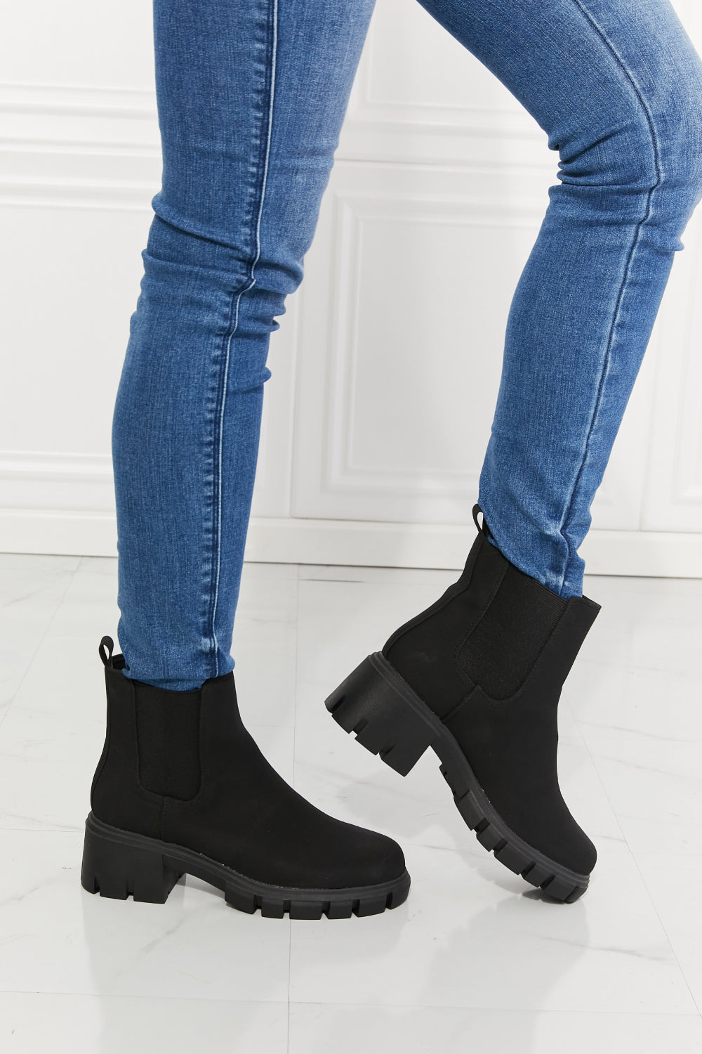 Work For It Matte Lug Sole Chelsea Boots in Black